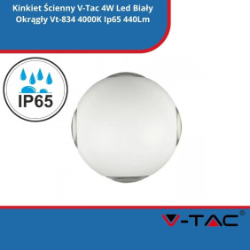 Kinkiet Ścienny SKU 8552 V-Tac 4W Led Biały Okrągły Vt-834 4000K Ip65 440Lm