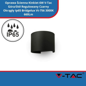 Oprawa Ścienna Kinkiet 6W SKU 217081 V-Tac Góra/Dół Regulowany Czarny Okrągły Ip65 Bridgelux Vt-756 3000K 660Lm