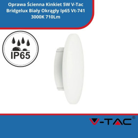 Oprawa Ścienna Kinkiet 5W SKU 217524 V-Tac Bridgelux Biały Okrągły Ip65 Vt-741 3000K 710Lm