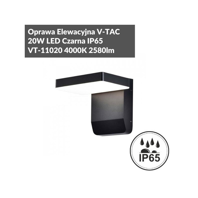 Oprawa Elewacyjna V-Tac 20W Led Czarna Ip65 Vt-11020 4000K 2580Lm