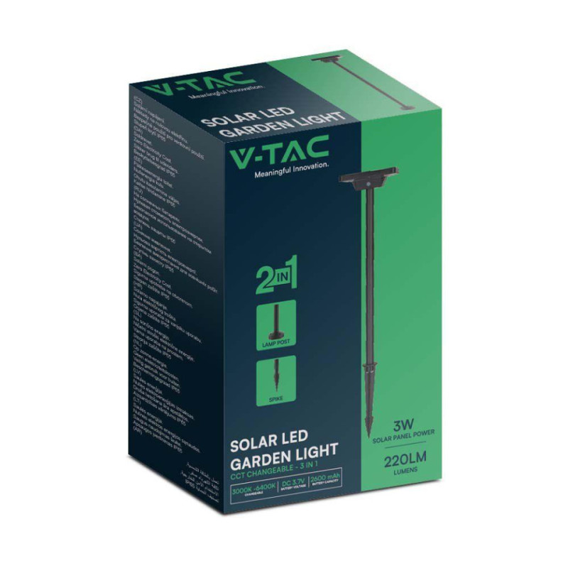 Słupek Ogrodowy Solarny V-Tac 2-Funkcje Ip65 53Cm Czarny Vt-4102 3000K-6400K 220Lm 3 Lata Gwarancji