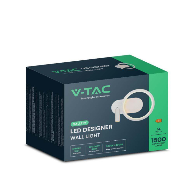 Oprawa Kinkiet Ścienny V-Tac Led 12W Biała Vt-7906 3000K 1500Lm