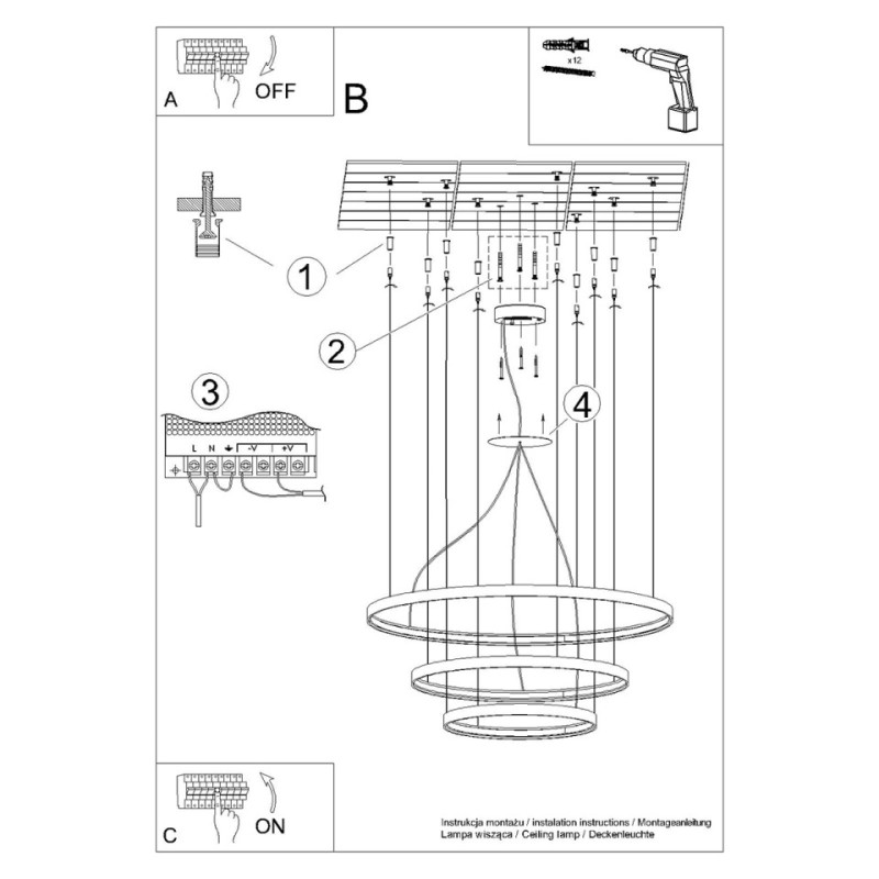 Żyrandol Rio 3 55/78/110 Biały Led 4000K