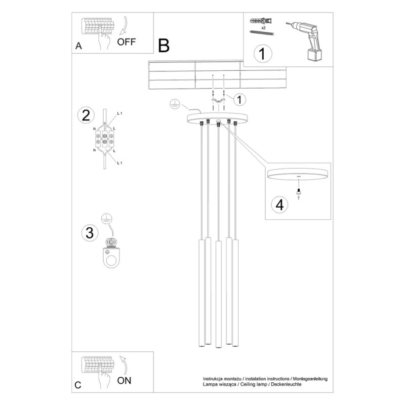 Lampa Wisząca Pastelo 5P Drewno