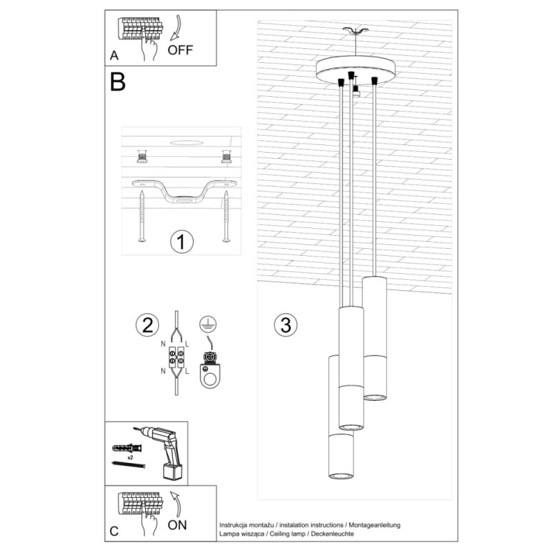 Lampa Wisząca Loopez 3P Czarny/Chrom