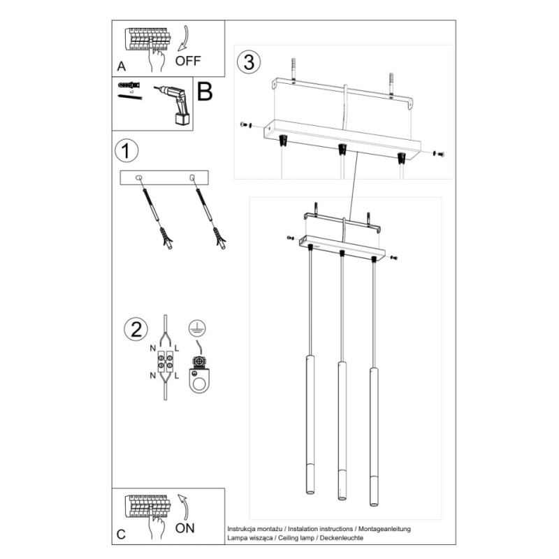 Lampa Wisząca Mozaica 3L Czarny/Chrom