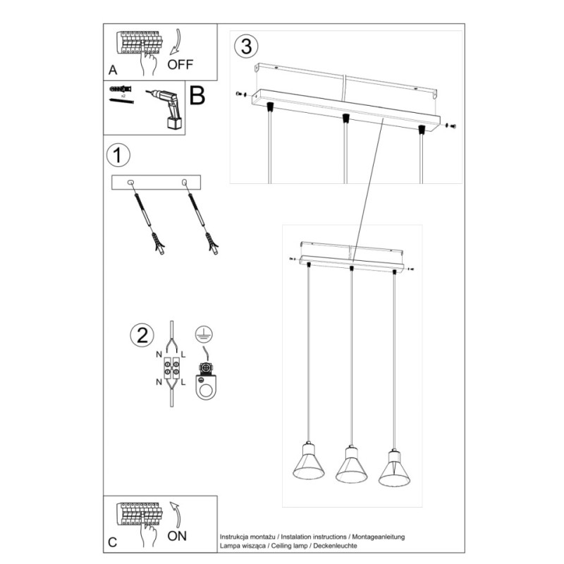 Lampa Wisząca Taleja 3 Biała [E27]