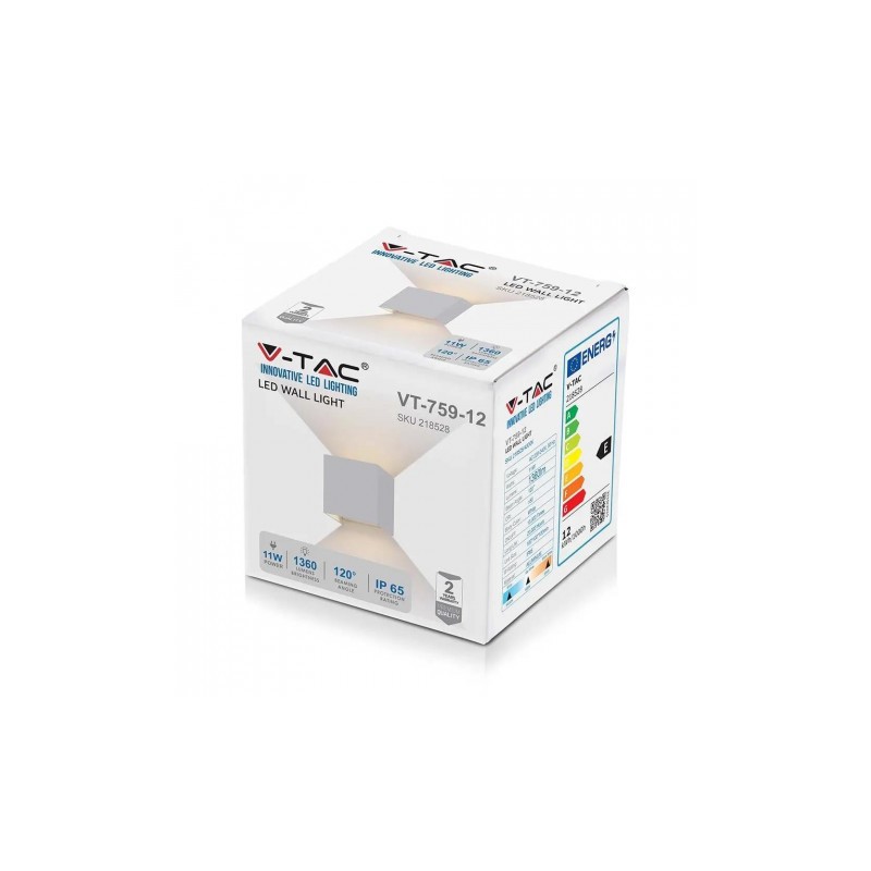 Kinkiet Ścienny V-TAC 11W LED Góra/Dół Regulowany Chip BRIDGELUX Biały Kwadrat IP65 VT-759-12 4000K 1360lm