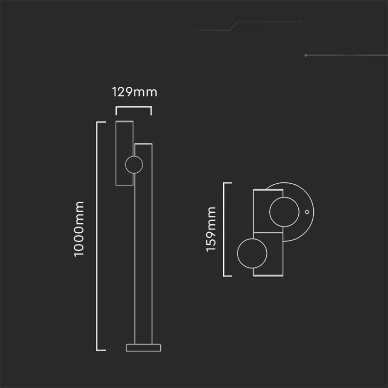Słupek Ogrodowy V-Tac 2X2.6W Led 100Cm Czarny Ip44 Vt-1187 3000K 390Lm