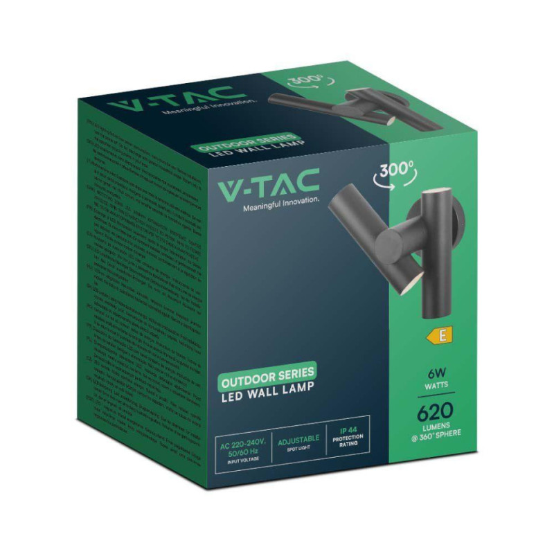 Kinkiet Ścienny V-Tac 6W Led Ip44 Czarny Vt-1186 4000K 620Lm