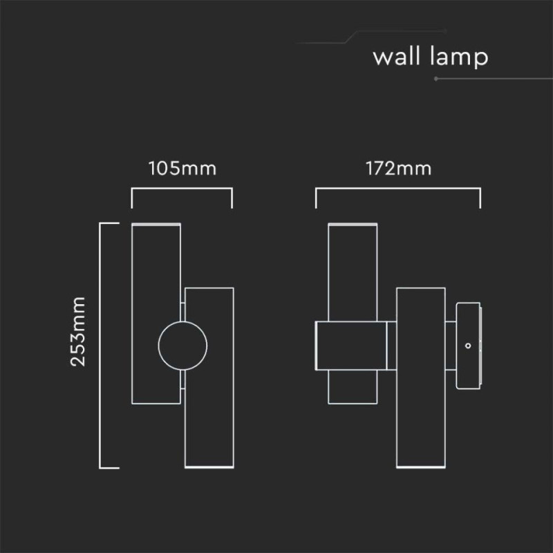 Kinkiet Ścienny V-Tac 6W Led Ip44 Czarny Vt-1186 4000K 620Lm
