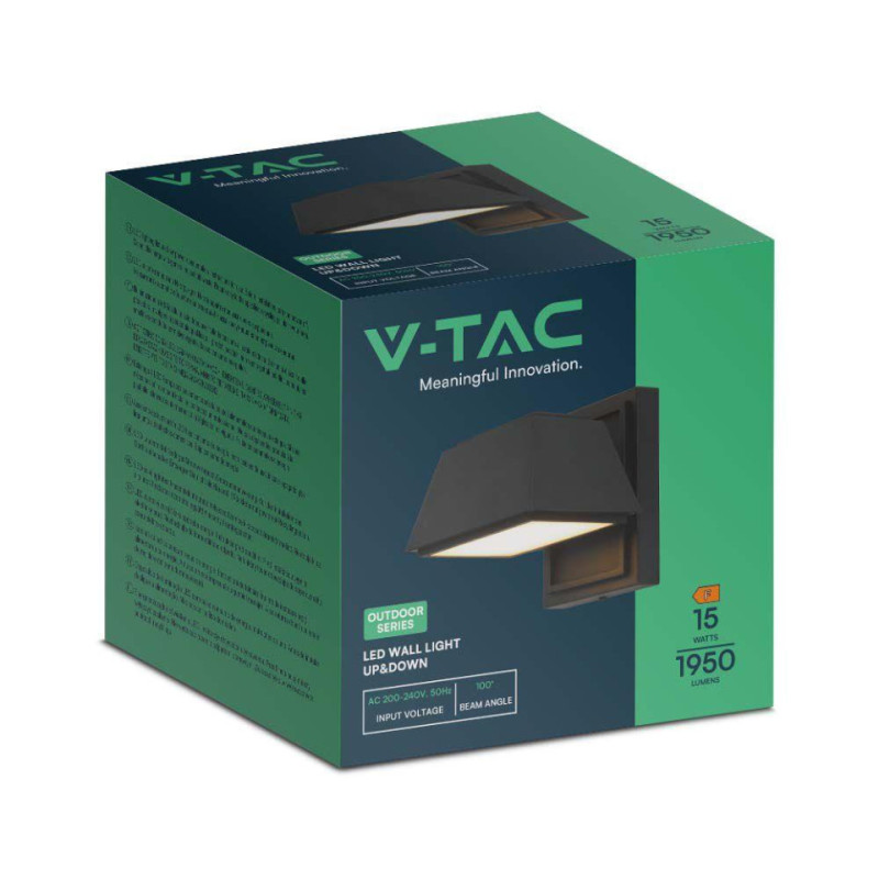 Kinkiet Cienny V-Tac 14W Led Czarny Gra D Ip65 Vt-1192 3000K 1950Lm