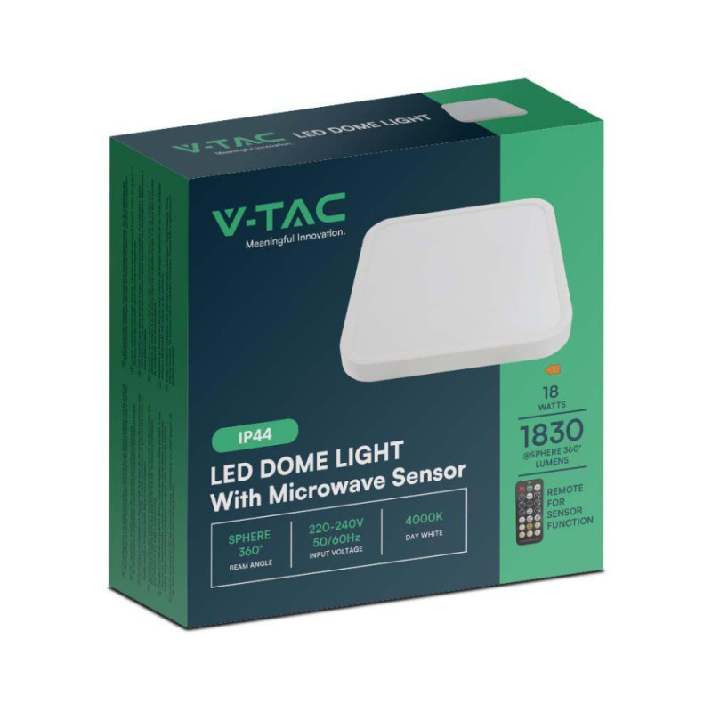 Panel Led V-Tac 18W Kwadrat 25X25Cm Natynkowy Pilot Czujnik Ruchu Ip44 Biały Vt-8618S 4000K 1830Lm
