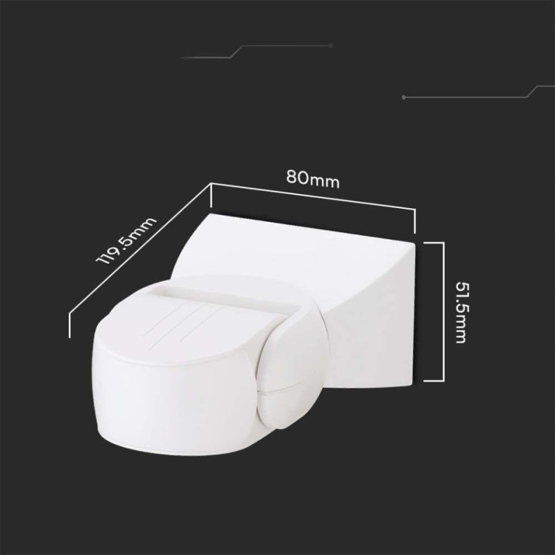Czujnik Ruchu Mikrofalowy Ścienny Biały 180St 1200W Ip65 Vt-80301 5 Lat Gwarancji