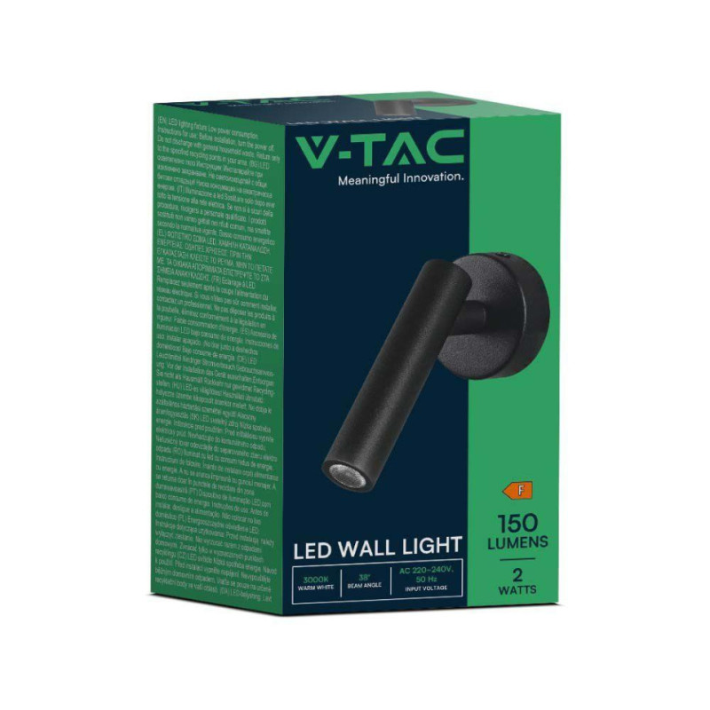 Oprawa Led V-Tac 2W Kinkiet Hotel Łóżko Czarny Vt-412 4000K 150Lm