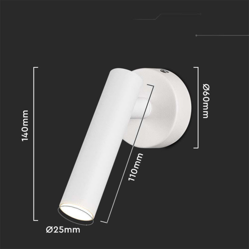 Oprawa Led V-Tac 2W Kinkiet Hotel Łóżko Biały Vt-412 3000K 150Lm