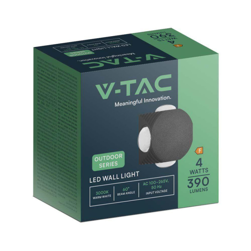 Oprawa Ścienna Góra Dół V-Tac 4W Led Ip54 Czarna Vt-2544 4000K 390Lm