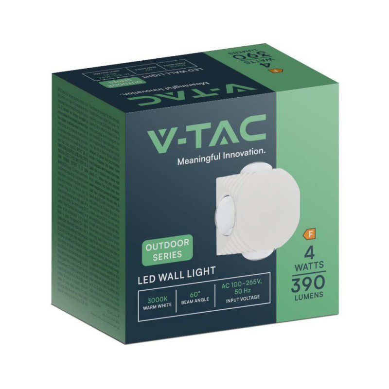 Oprawa Ścienna Góra Dół V-Tac 4W Led Ip54 Biała Vt-2544 4000K 390Lm