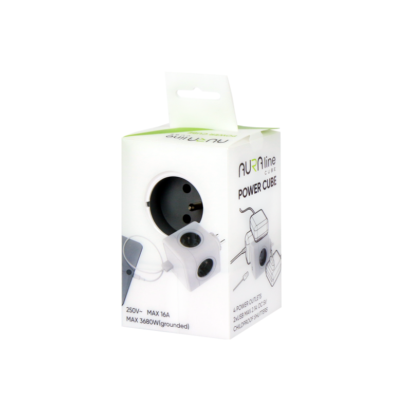 Aura Line Cube Rozgałęźnik 4 Gniazda 2Xusb