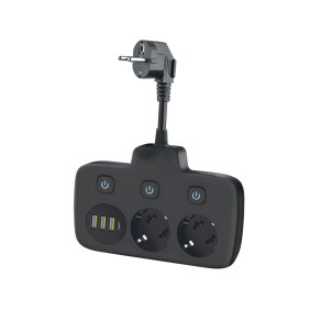 Rozgałęźnik Kobi Linea Fl 2-Gniazda Z Uziemieniem I Wył. + 4Xusb Czarny