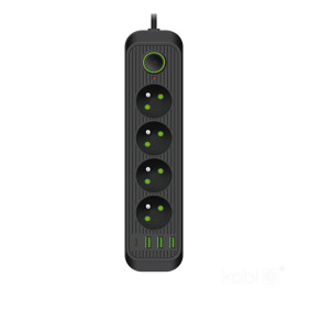 Przedłużacz Kobi Connecto 4-Gniazda 1,5M Z Uz. I Wył. + 4Xusb Czarny