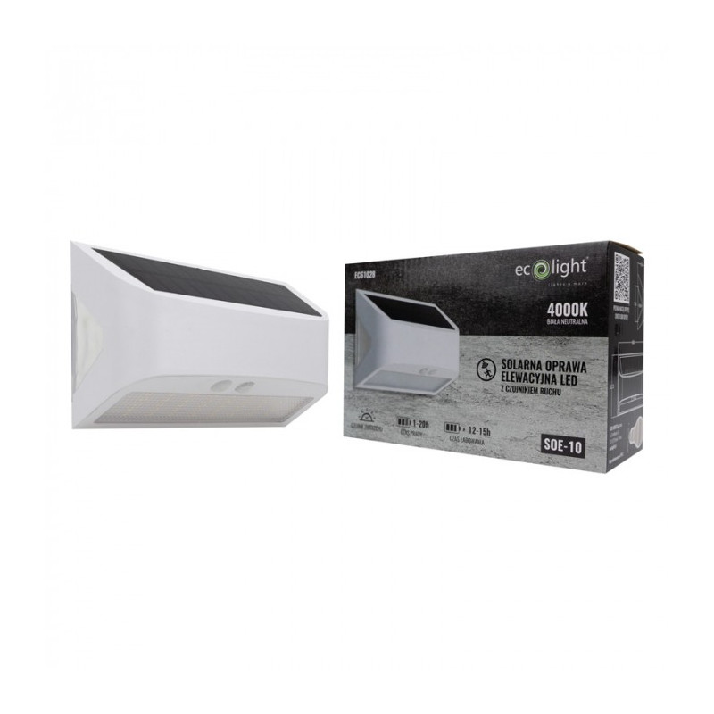 opakowanie z lamą Biała Lampa Solarna Elewacyjna EC61028 6W 4000K Soe-10