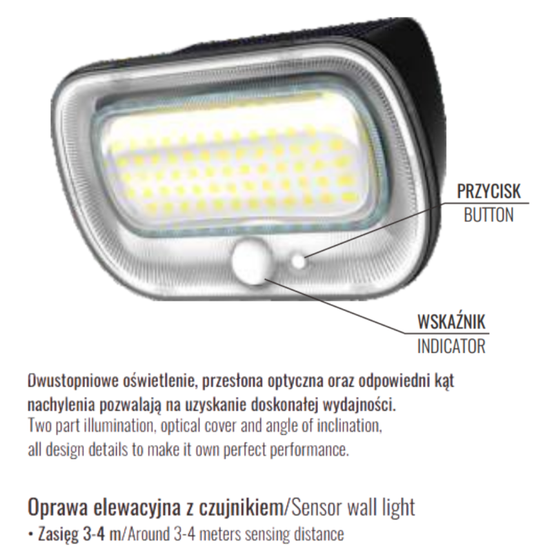 instrukcja Solarna Oprawa Elewacyjna EC20111 Led Soe-5 kinkiet solarny
