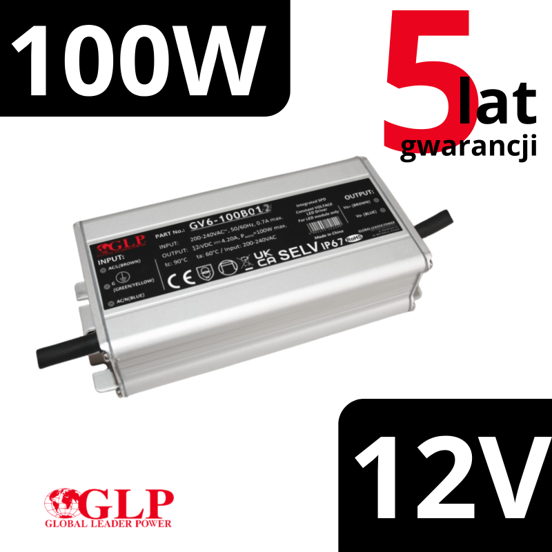 Zasilacz profesjonalny Gv6-100B012 12V 100W 5 lat gwarancji