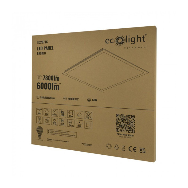 Panel Led Backlit 60W 6000Lm 595X595X30 4000K