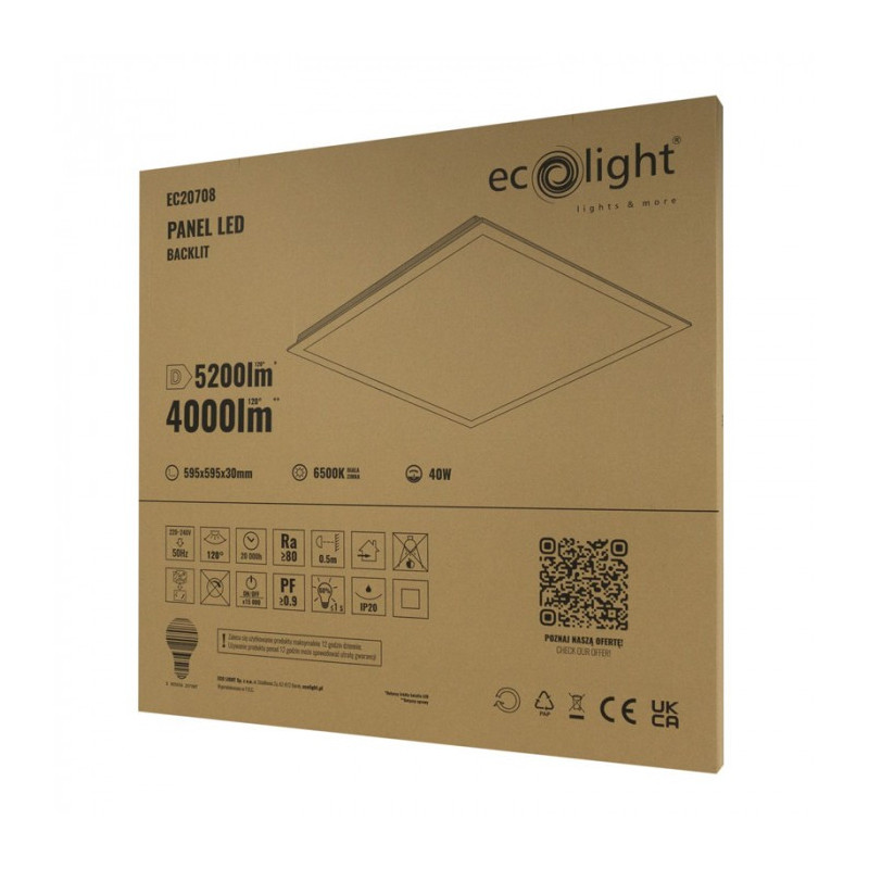 Panel Led Backlit 40W 4000Lm 595X595X30 6500K