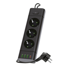 Przedłużacz Linea Pro Xc 3Gn+3Usb/1Usb-C/1,5M/Zu+W Czarny Kobi