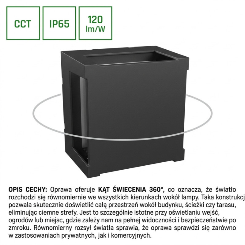 Verto Square Cup 10W Cct 230V Ip65 160X160X110Mm Czarny