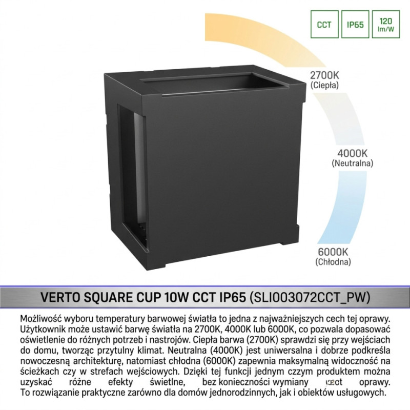 Verto Square Cup 10W Cct 230V Ip65 160X160X110Mm Czarny
