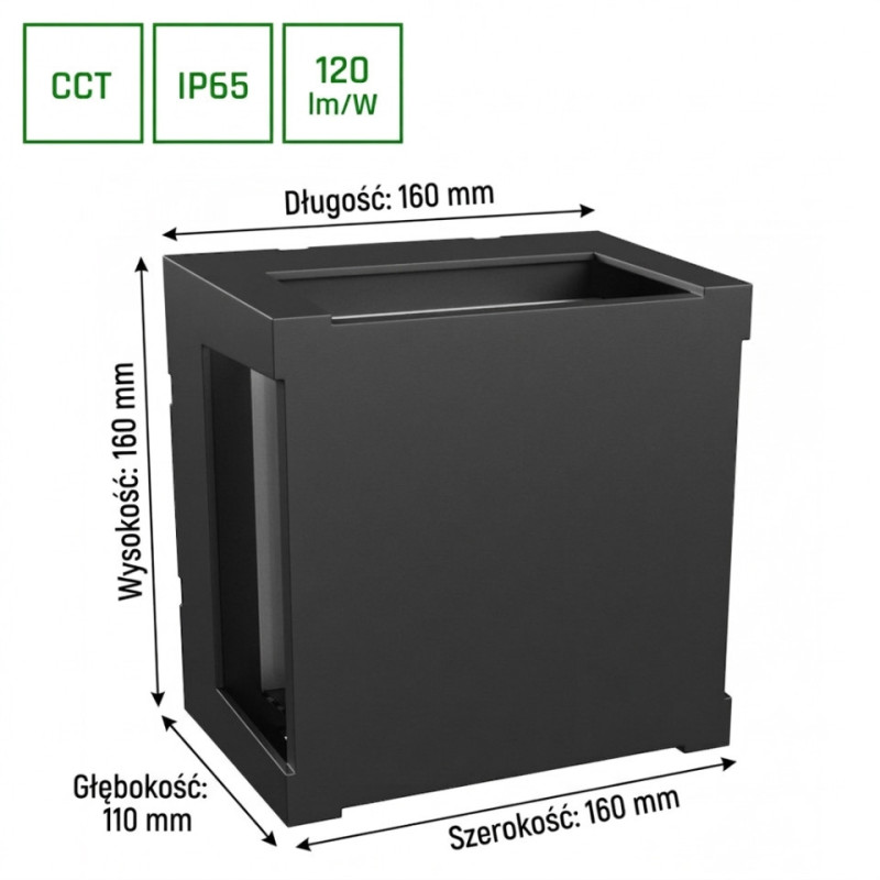 Verto Square Cup 10W Cct 230V Ip65 160X160X110Mm Czarny