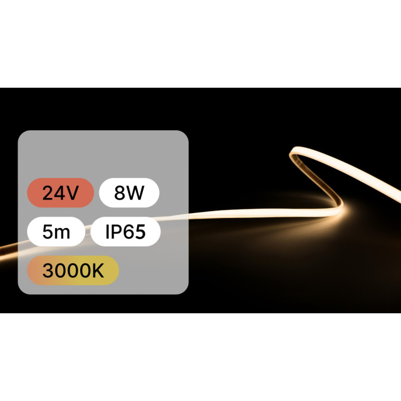 Taśma Led Wodoodporna 24V 8W Ip65 3000K Ciepła - 5M