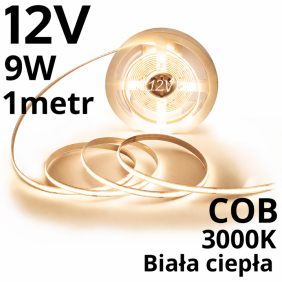 Taśma Led Cob 1 metrowa 12V Biała Ciepła 9W Ip20 480