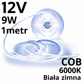 Taśma Led Cob 1 metr 12V 1 Biała Zimna 9W Ip20 480
