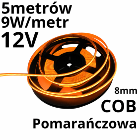 Taśma Led Pomarańczowa 12V COB 480 9W/M IP20 rolka 5M