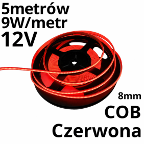 Taśma Led Czerwona 12V COB 480 9W/M IP20 rolka 5M