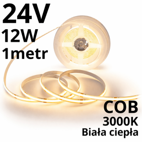 Taśma LED Ciepła COB 24V 12W/m 3000K 1m CRI90 10mm IP20 480 LED/m