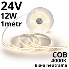 Taśma LED neutralna COB 24V 12W/m 4000K CRI90 10mm IP20 -1metr