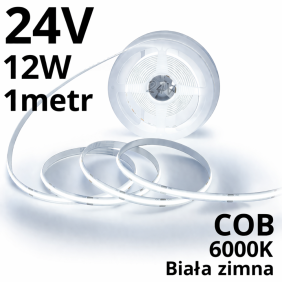 Taśma LED zimna COB 24V 12W/m 6000K CRI90 10mm IP20 -1metr