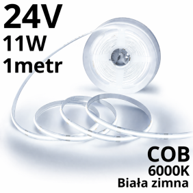 TAŚMA LED zimna 24V COB 11W IP20 6000K 8mm -1m
