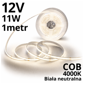 Taśma Led 12V Cob 11W Ip20 4000K 100Lm/W  8Mm -1Metr