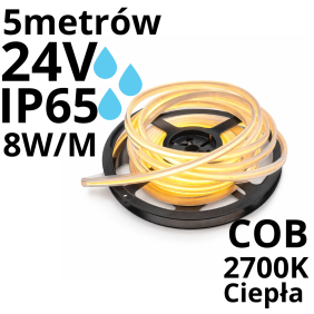 Taśma Led Wodoodporna 24V 8W Ip65 2700K Ciepła - 5M