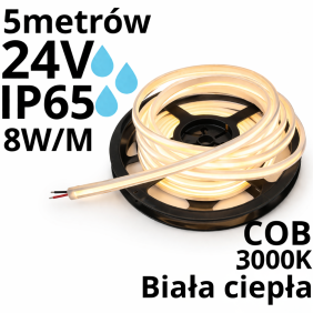 Taśma Led Wodoodporna 24V 8W Ip65 3000K Ciepła - 5M