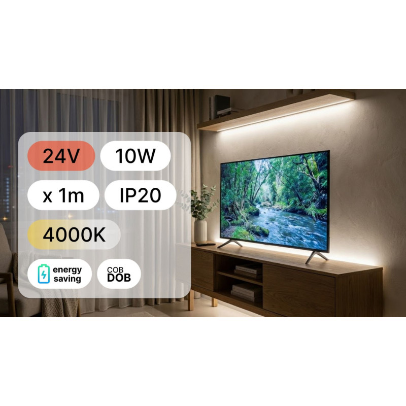 Taśma Led Cob Dob Lunvero 10W Linia Światła 24V 4000K 8Mm -1Metr