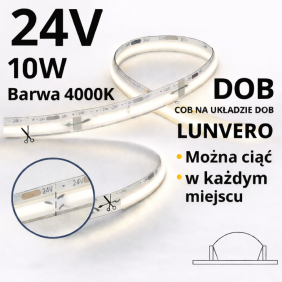 Taśma Led 24V 10W Cob Dob 240 Led 4000K 8Mm Ip20 1Metr Cięcie Taśmy Każdym Miejscu