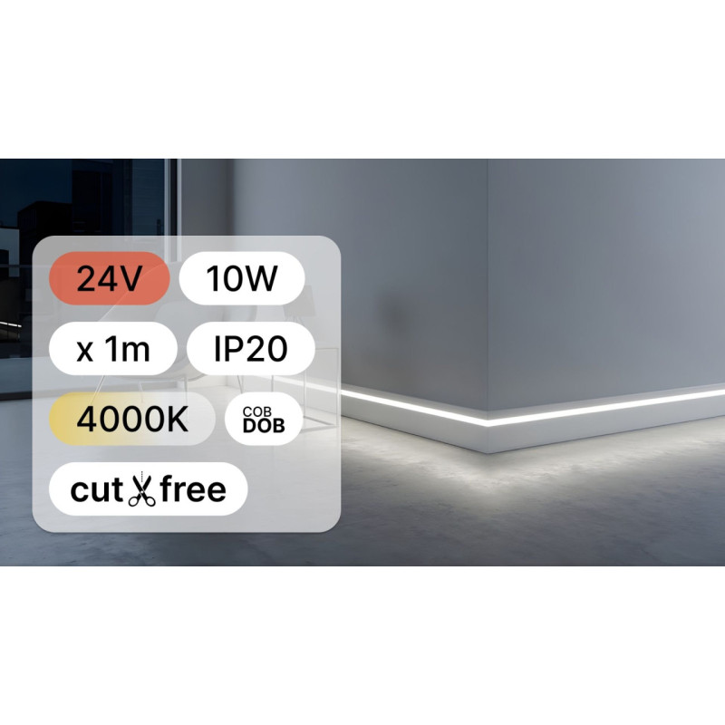 Taśma Led 24V 10W Cob Dob 240 Led 4000K 8Mm Ip20 1Metr Cięcie Taśmy Każdym Miejscu