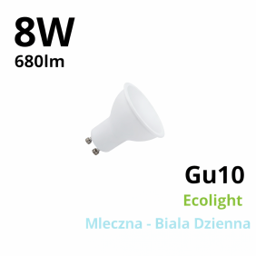 Żarówka Led Gu10 230V 8W 680Lm Ecolight Gu10 Mleczna - Biała Dzienna